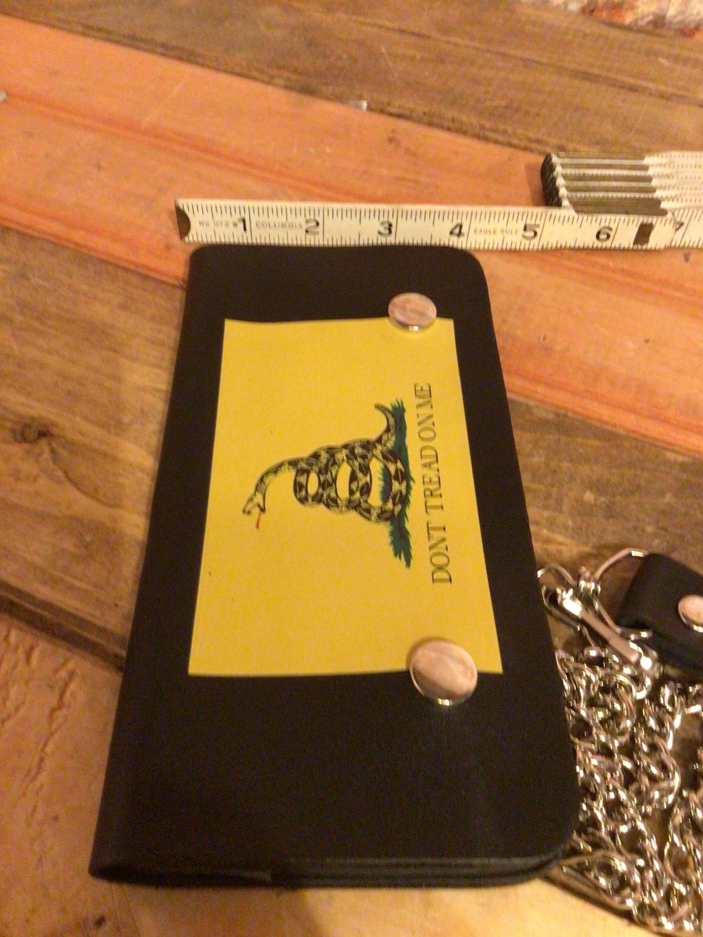 Genuine Leather Full Size Gadsden Flag Biker Wallet w/16" Chain