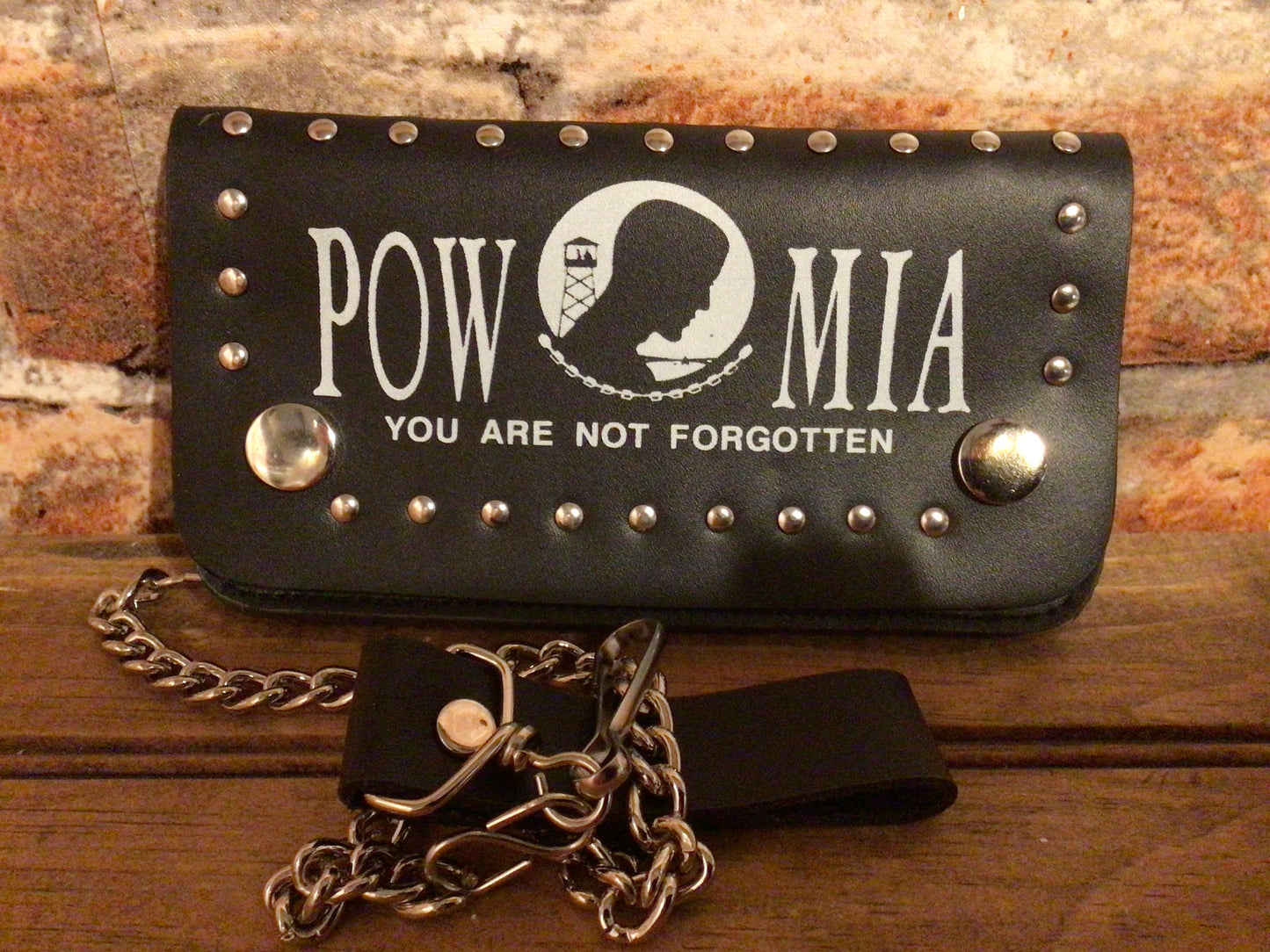 Genuine Leather "Easy Fit" P.O.W. Biker Wallet w/ 16" Chain. Makes a Great Gift!