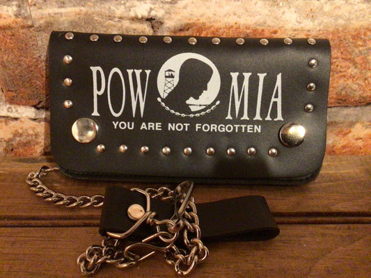 Genuine Leather "Easy Fit" P.O.W. Biker Wallet w/ 16" Chain. Makes a Great Gift!