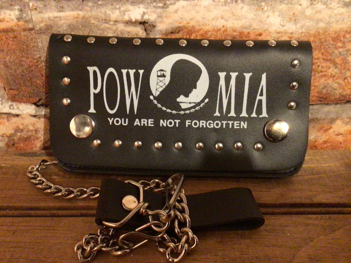 Genuine Leather "Easy Fit" P.O.W. Biker Wallet w/ 16" Chain. Makes a Great Gift!