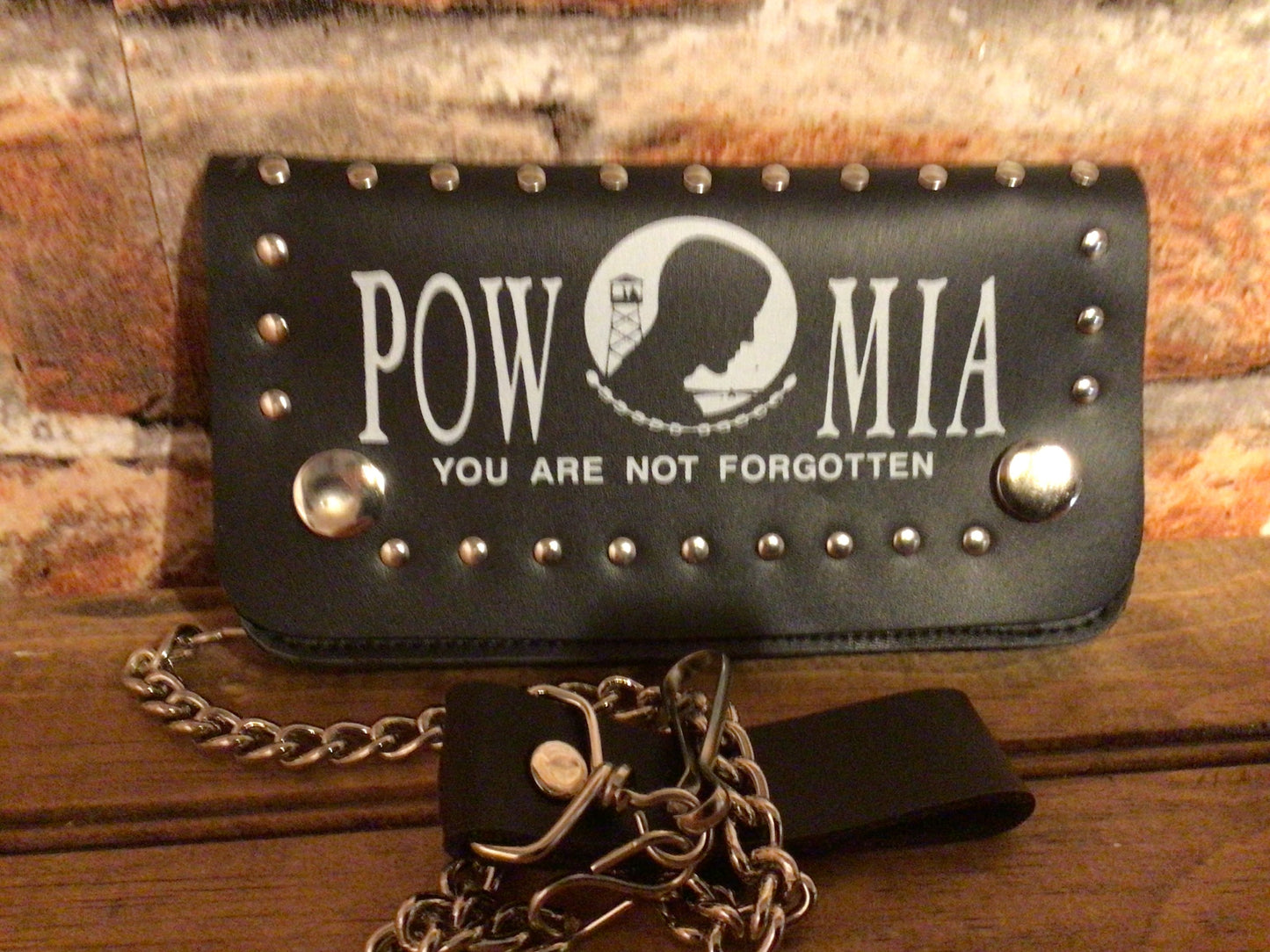 Genuine Leather "Easy Fit" P.O.W. Biker Wallet w/ 16" Chain. Makes a Great Gift!