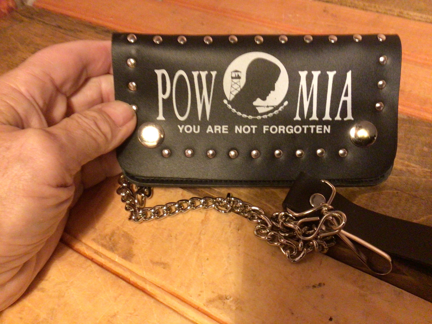 Genuine Leather "Easy Fit" P.O.W. Biker Wallet w/ 16" Chain. Makes a Great Gift!