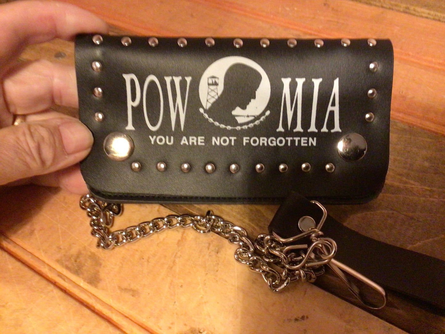 Genuine Leather "Easy Fit" P.O.W. Biker Wallet w/ 16" Chain. Makes a Great Gift!