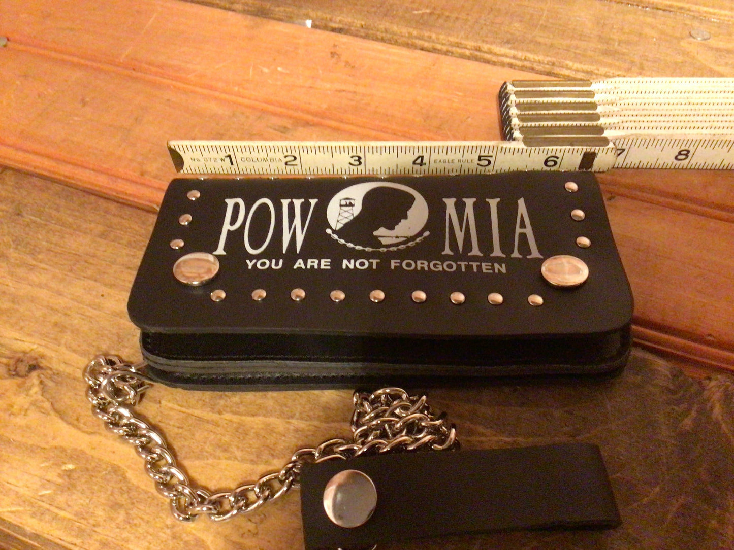 Genuine Leather "Easy Fit" P.O.W. Biker Wallet w/ 16" Chain. Makes a Great Gift!