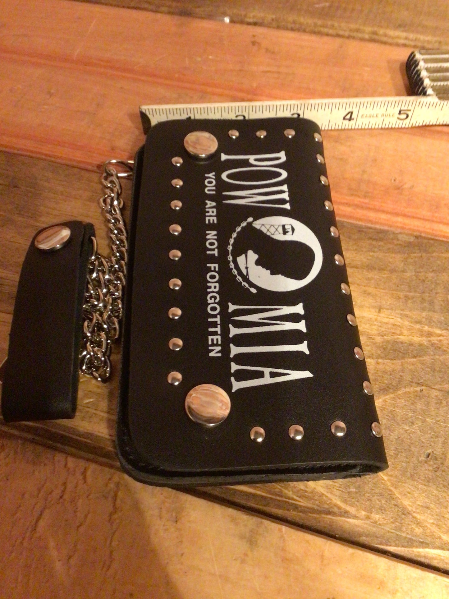 Genuine Leather "Easy Fit" P.O.W. Biker Wallet w/ 16" Chain. Makes a Great Gift!