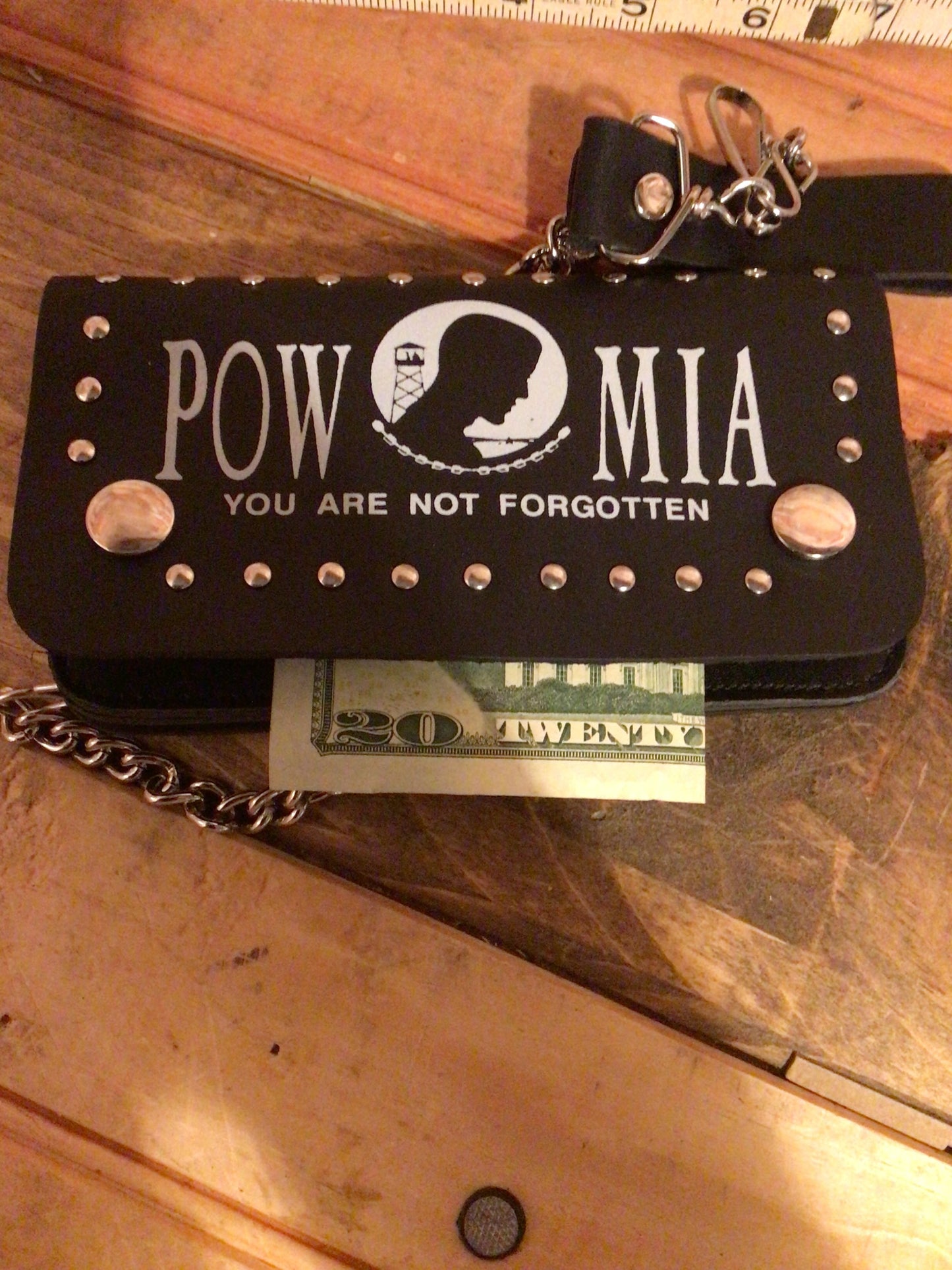 Genuine Leather "Easy Fit" P.O.W. Biker Wallet w/ 16" Chain. Makes a Great Gift!