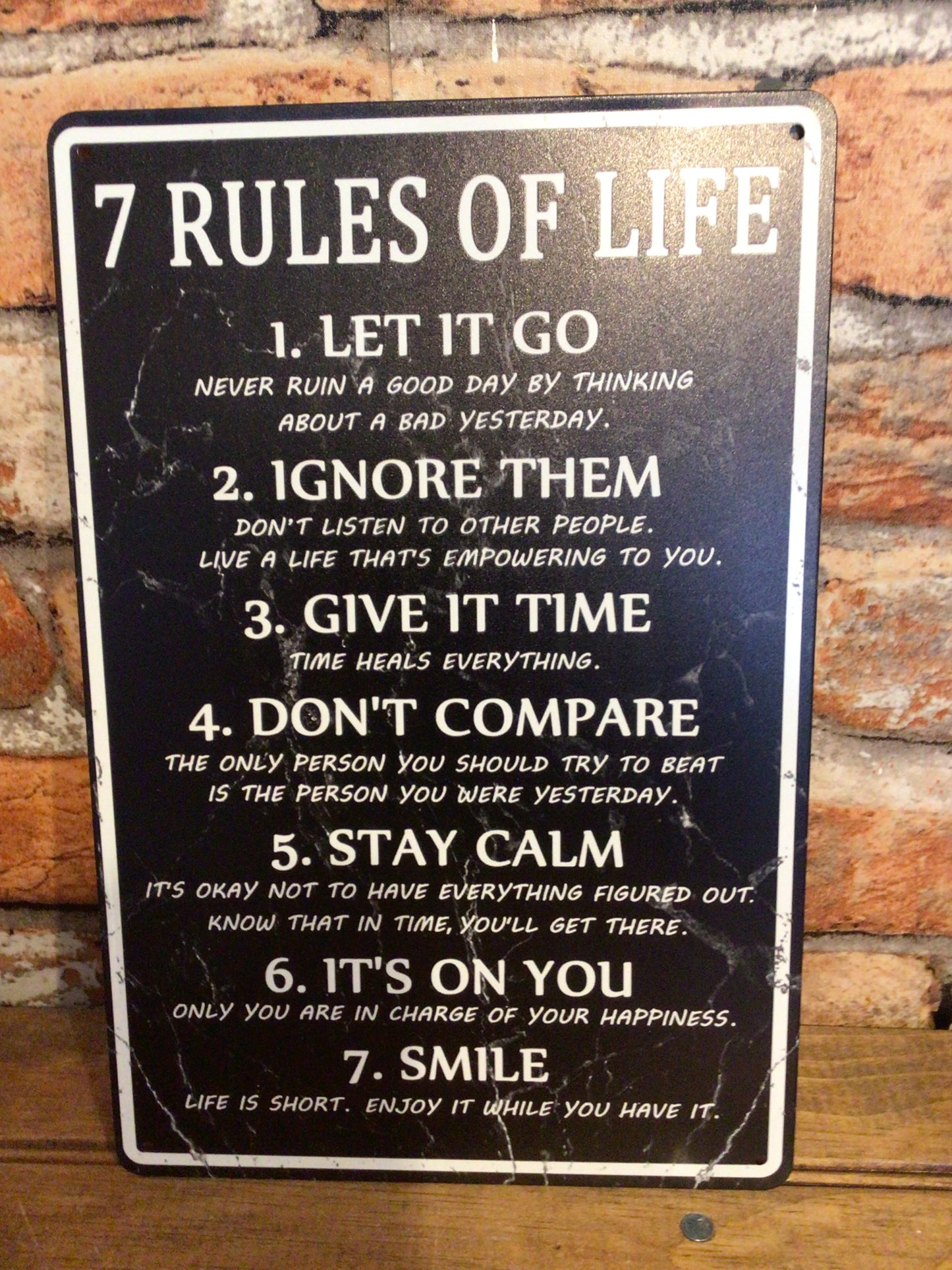 8"x12" Vintage Rustic Inspirational "7 Rules of Life" Sign.