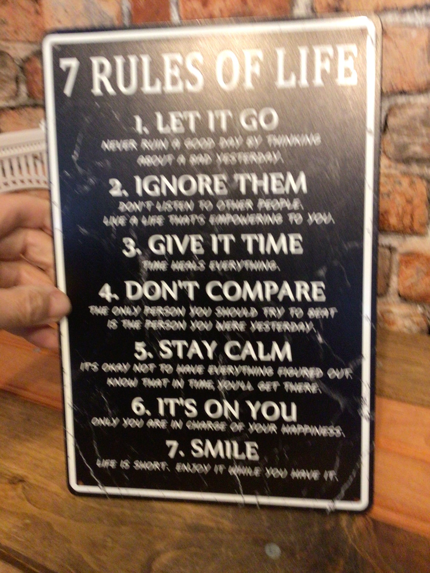 8"x12" Vintage Rustic Inspirational "7 Rules of Life" Sign.