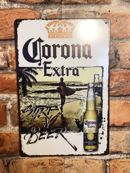 8"x12" Vintage Patina Style "Corona Extra" Surf & Beer Advertising Sign