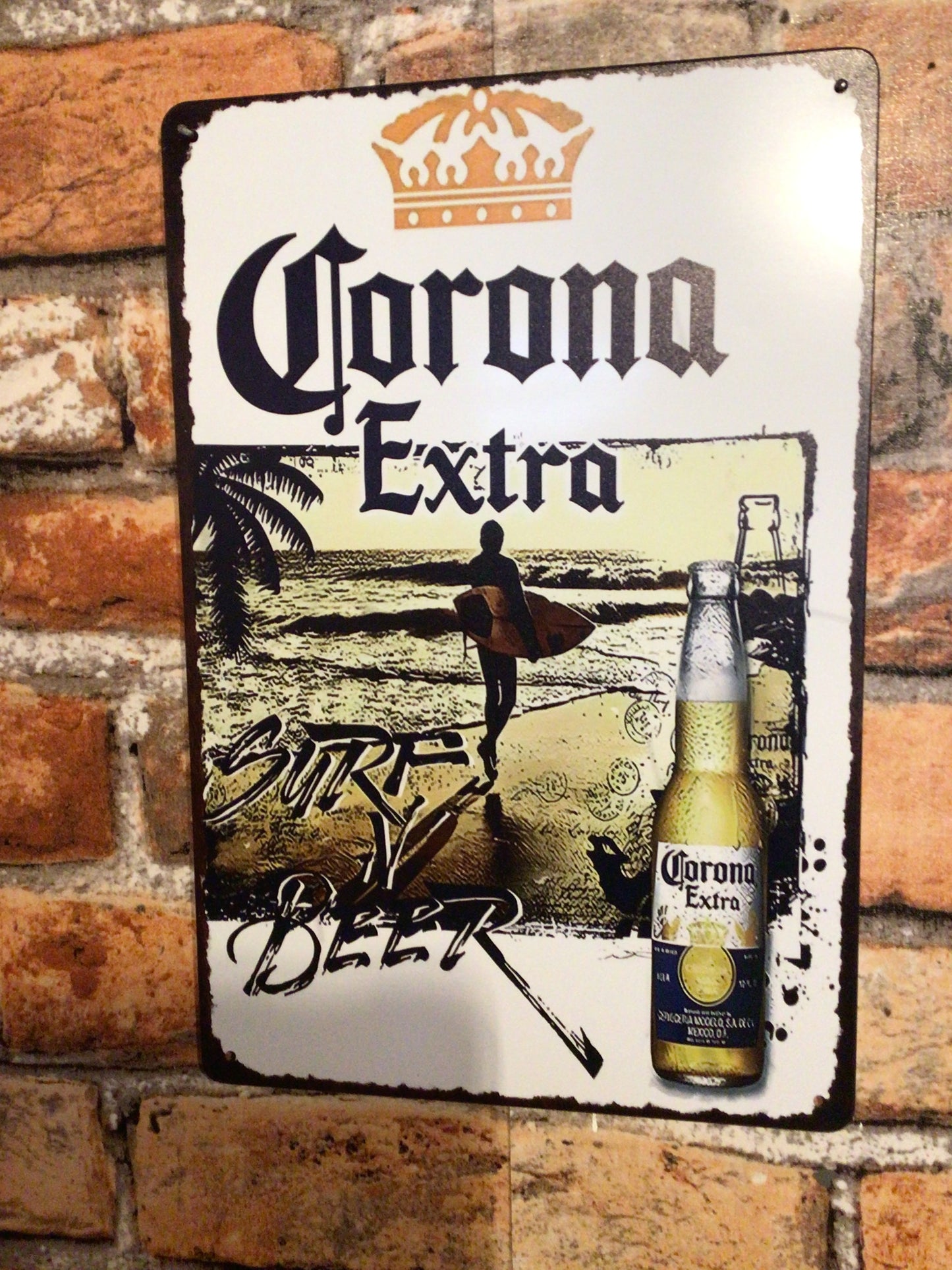 8"x12" "Corona Extra Beer Beach Scene Advertising Sign.
