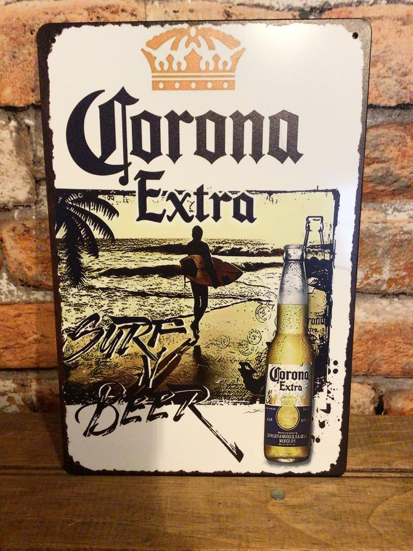 8"x12" "Corona Extra Beer Beach Scene Advertising Sign.