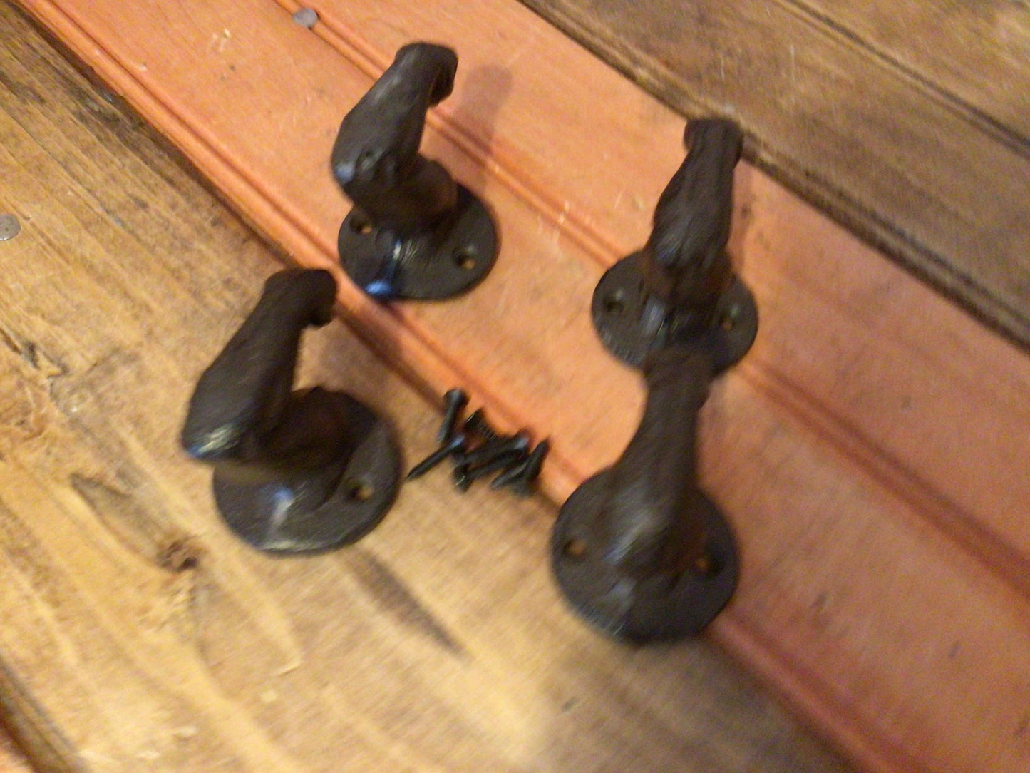 Set of 4 Brown Vintage Style Cast Iron "Muscle Man" Hooks w/ Screws Great Home