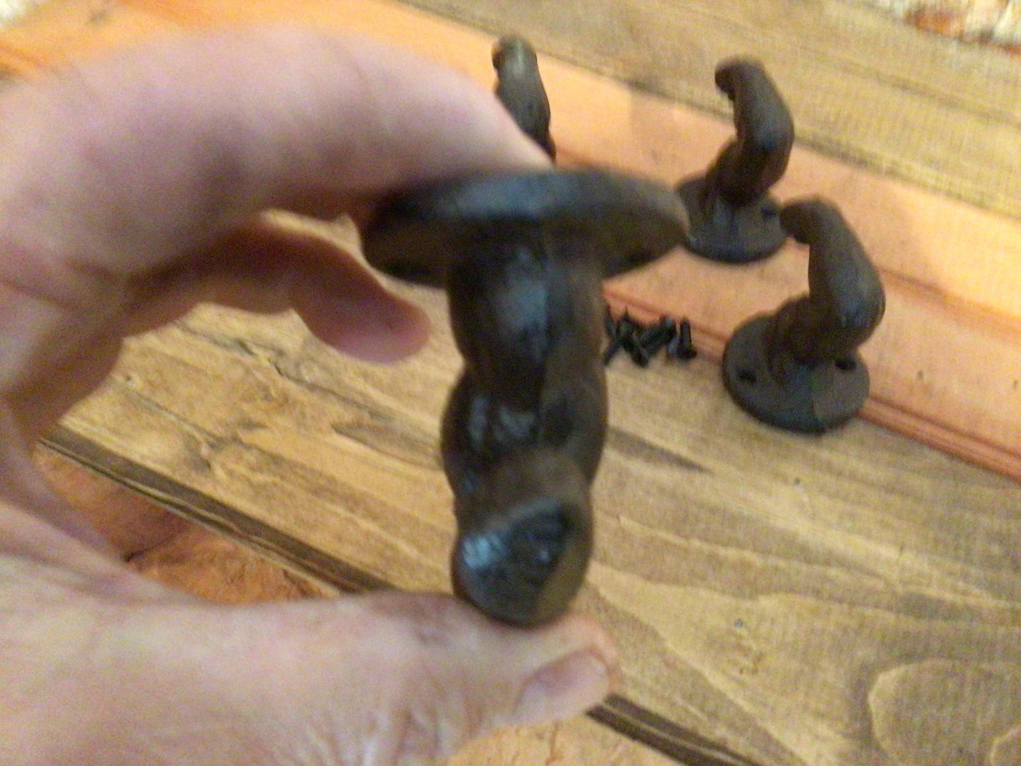 Set of 4 Brown Vintage Style Cast Iron "Muscle Man" Hooks w/ Screws Great Home