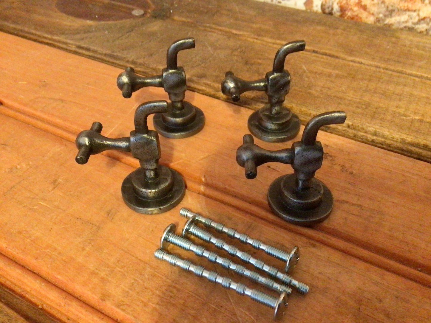 Set of 4 Classic Water Faucet Iron Pulls with Rustic Finish/ Screws