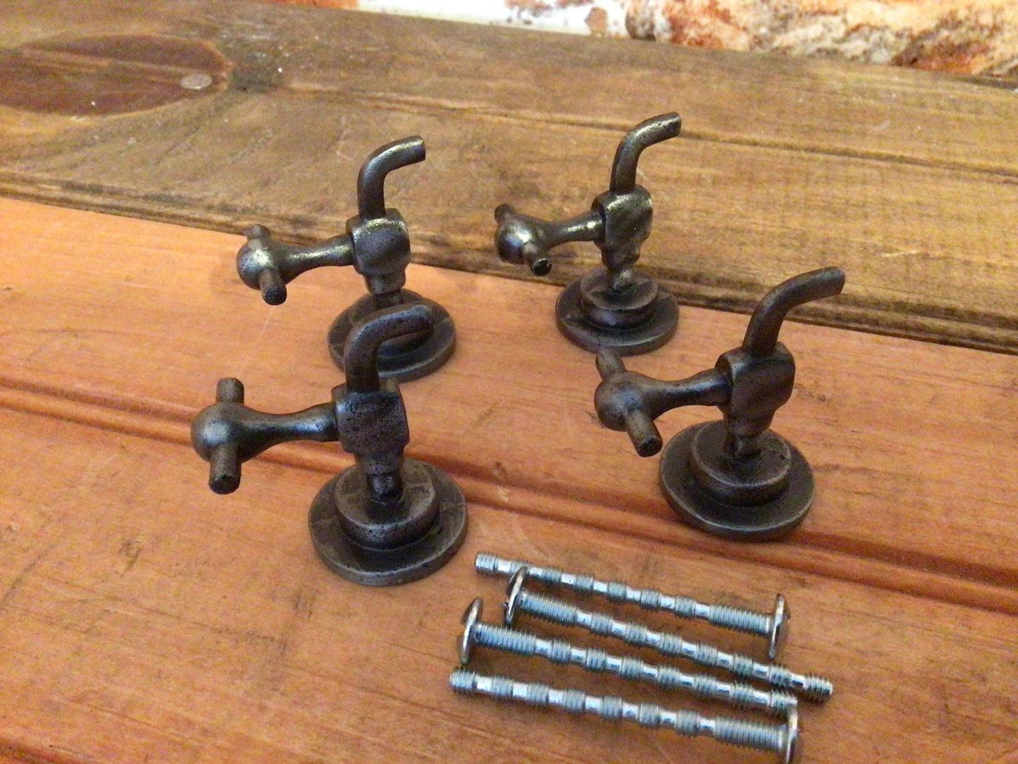Set of 4 Classic Water Faucet Iron Pulls with Rustic Finish/ Screws