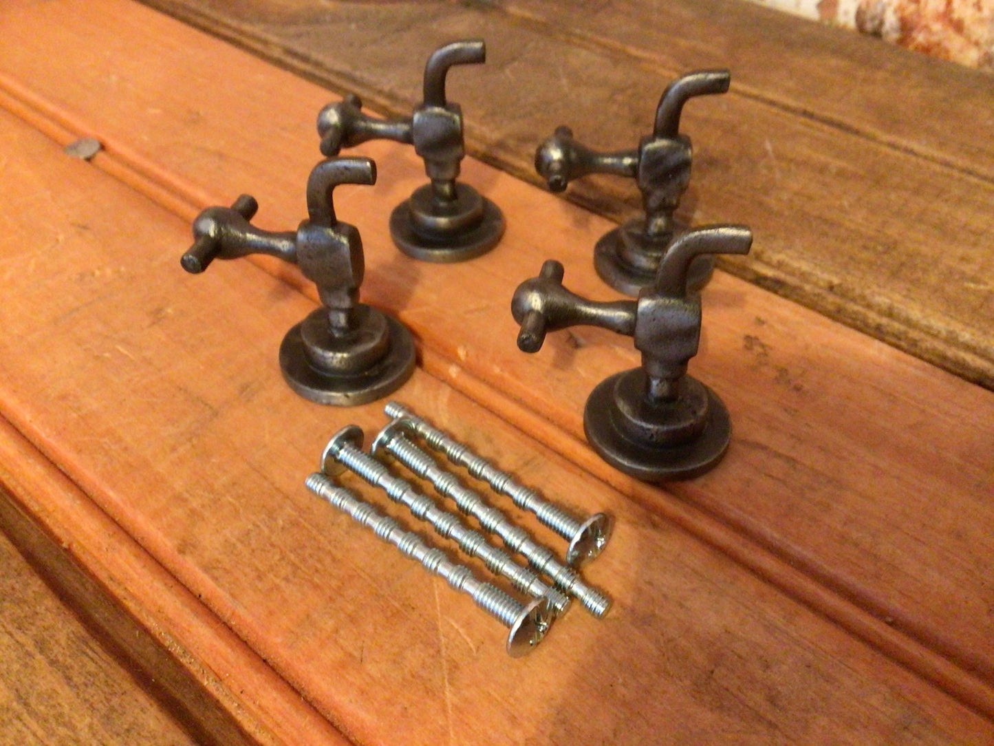 Set of 4 Classic Water Faucet Iron Pulls with Rustic Finish/ Screws