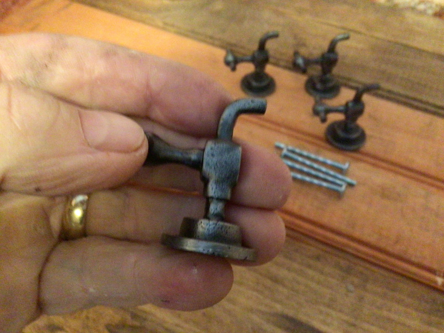 Set of 4 Classic Water Faucet Iron Pulls with Rustic Finish/ Screws