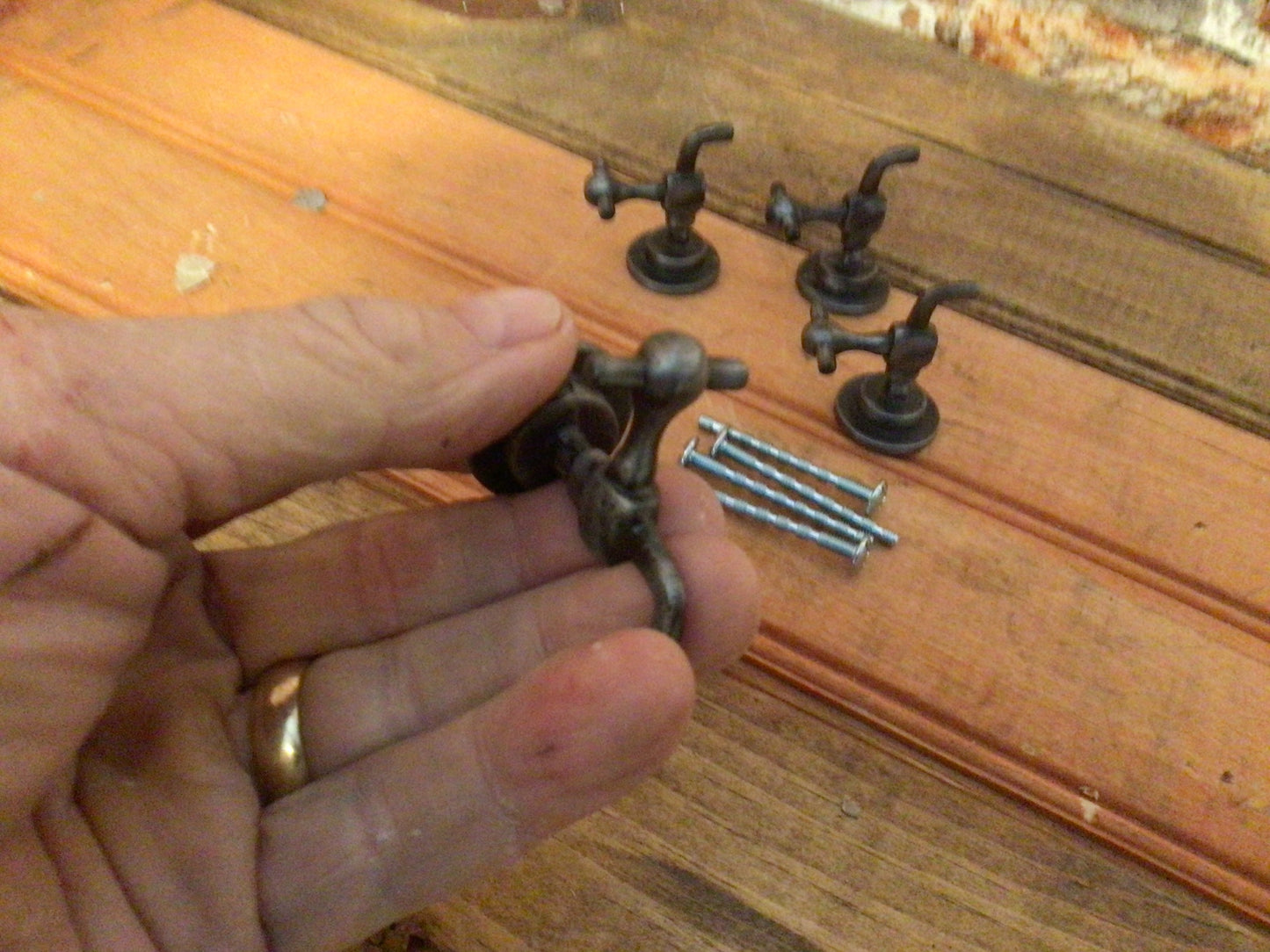 Set of 4 Classic Water Faucet Iron Pulls with Rustic Finish/ Screws