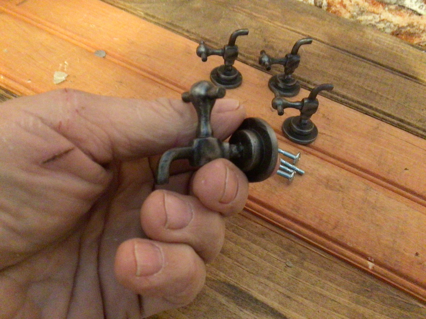 Set of 4 Classic Water Faucet Iron Pulls with Rustic Finish/ Screws