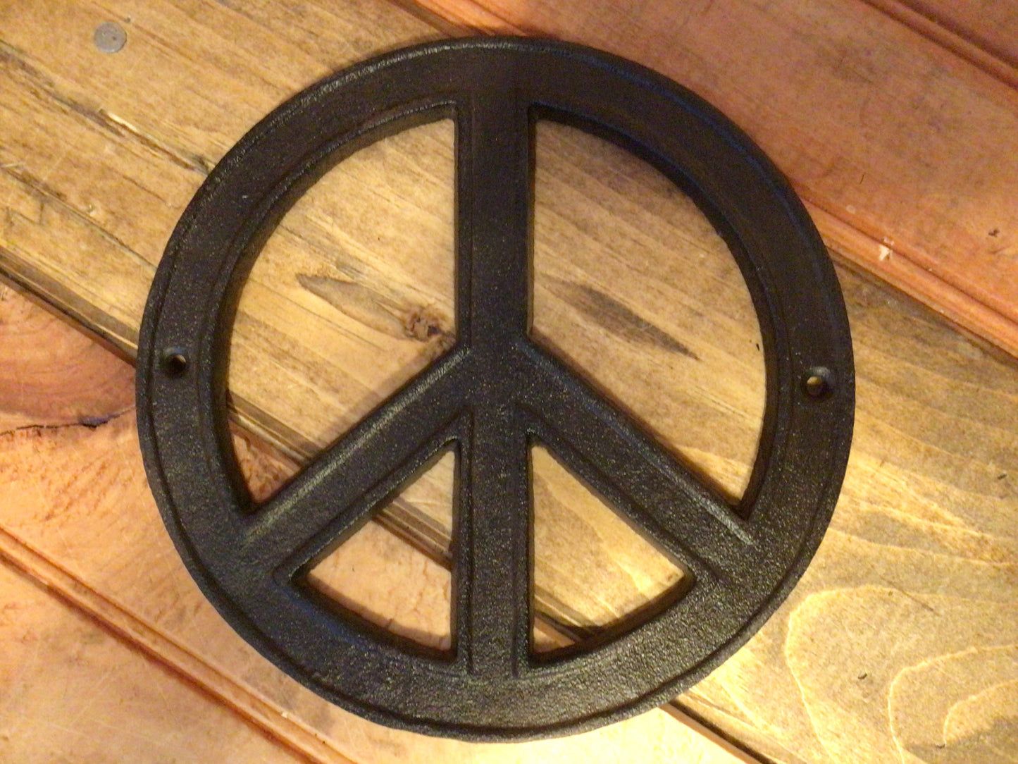 8" Rustic Style Cast Iron Peace Sign w/ Screws Makes a Great Gift!