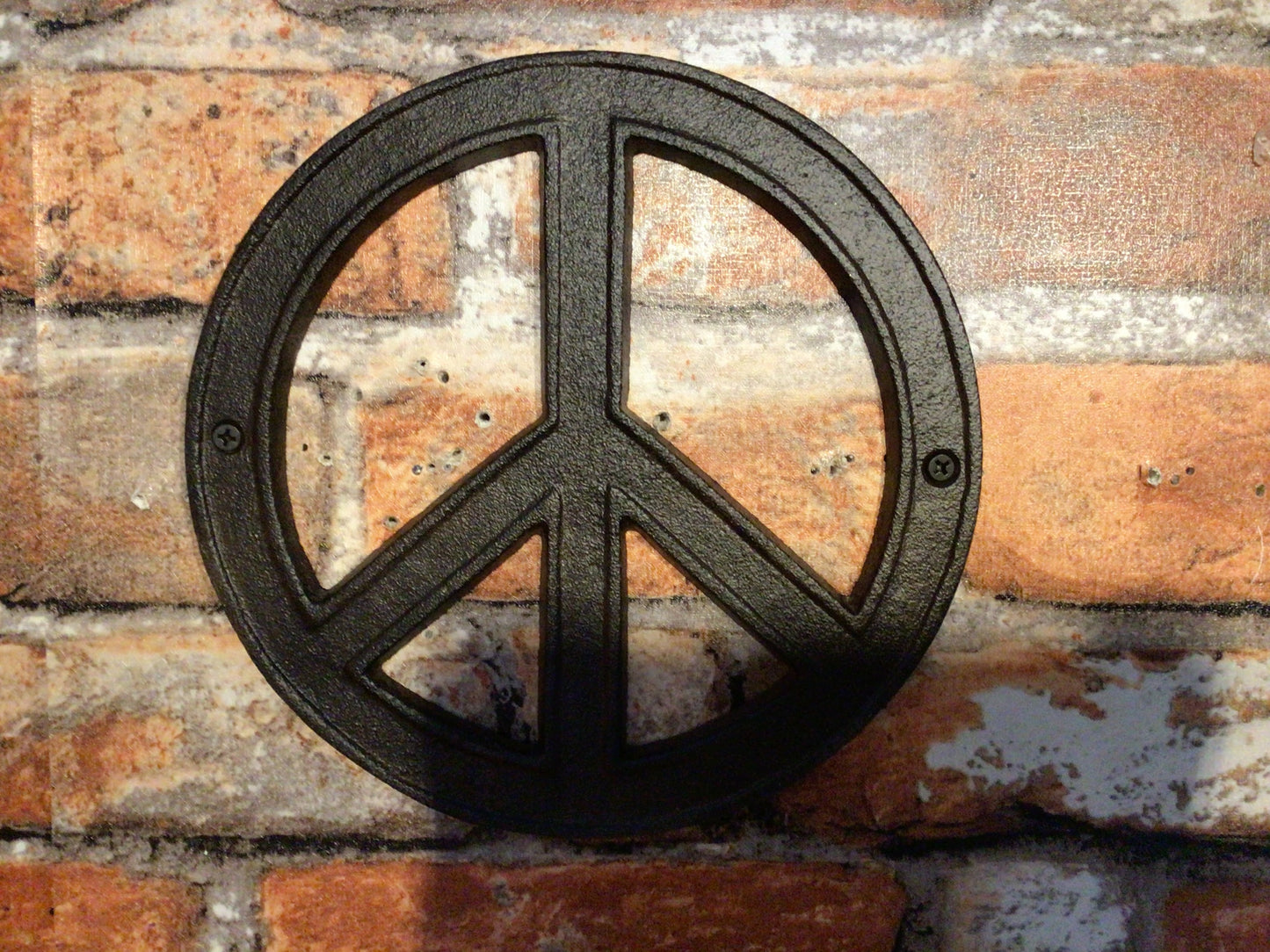 8" Rustic Style Cast Iron Peace Sign w/ Screws Makes a Great Gift!