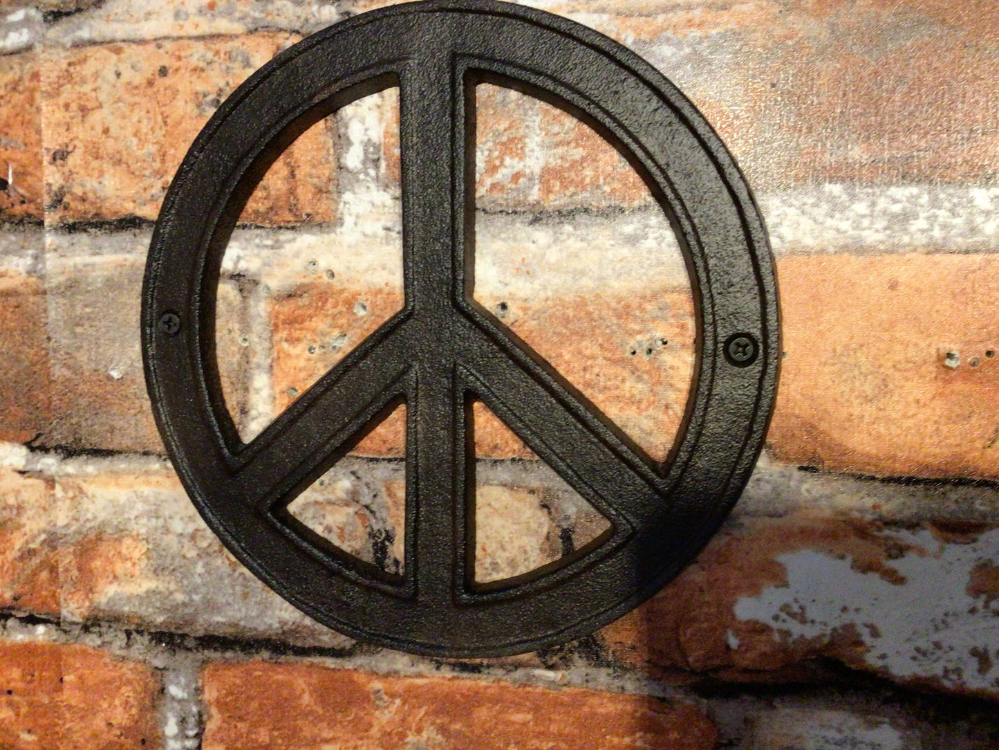 8" Rustic Style Cast Iron Peace Sign w/ Screws Makes a Great Gift!