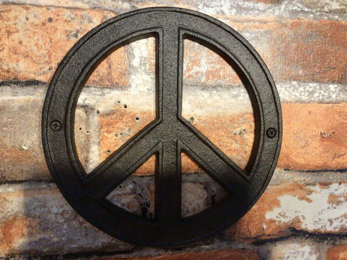 8" Rustic Style Cast Iron Peace Sign w/ Screws Makes a Great Gift!