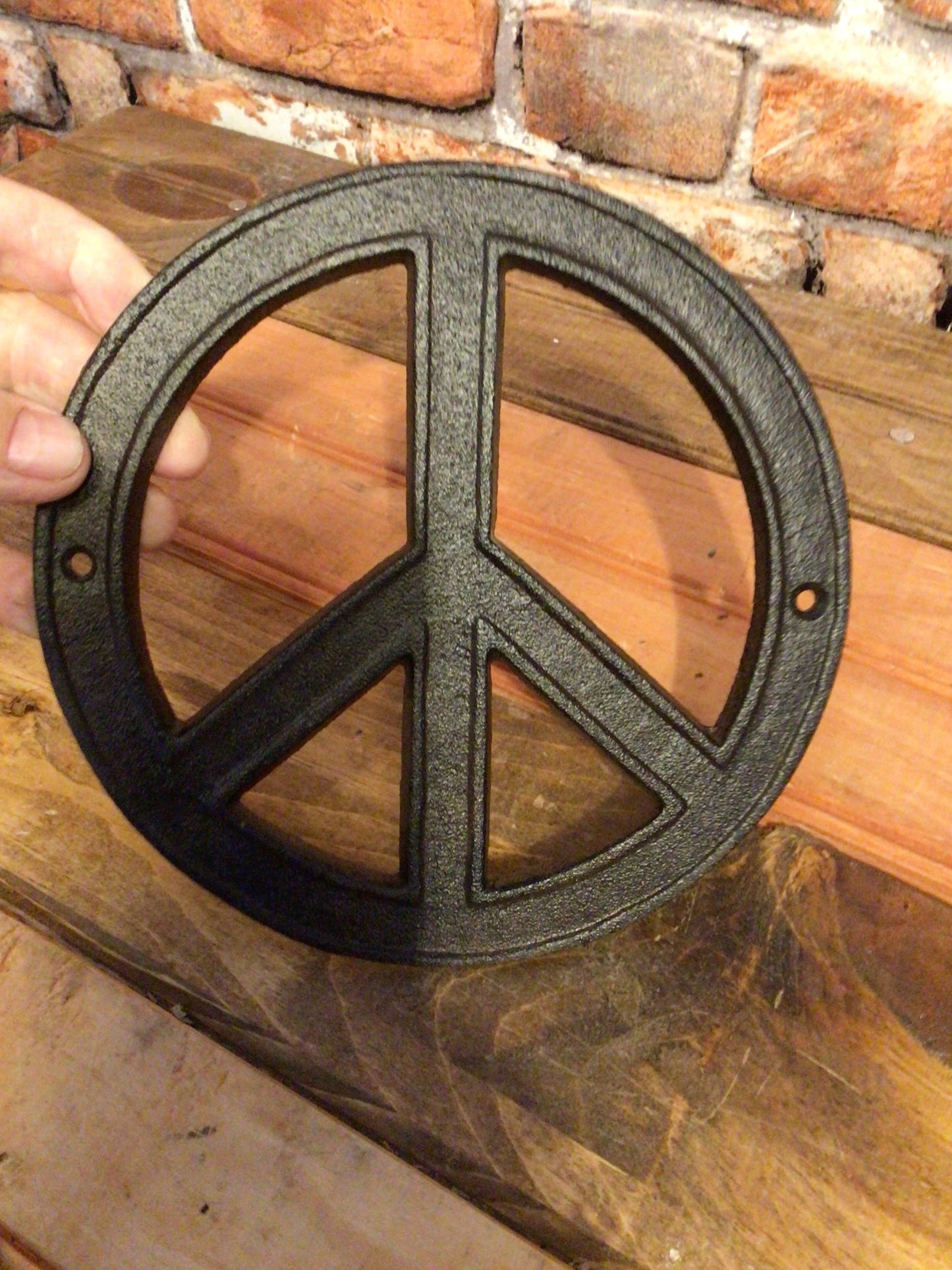 8" Rustic Style Cast Iron Peace Sign w/ Screws Makes a Great Gift!