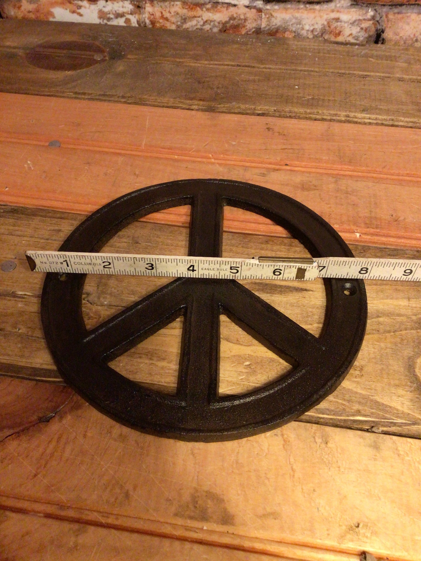 8" Rustic Style Cast Iron Peace Sign w/ Screws Makes a Great Gift!