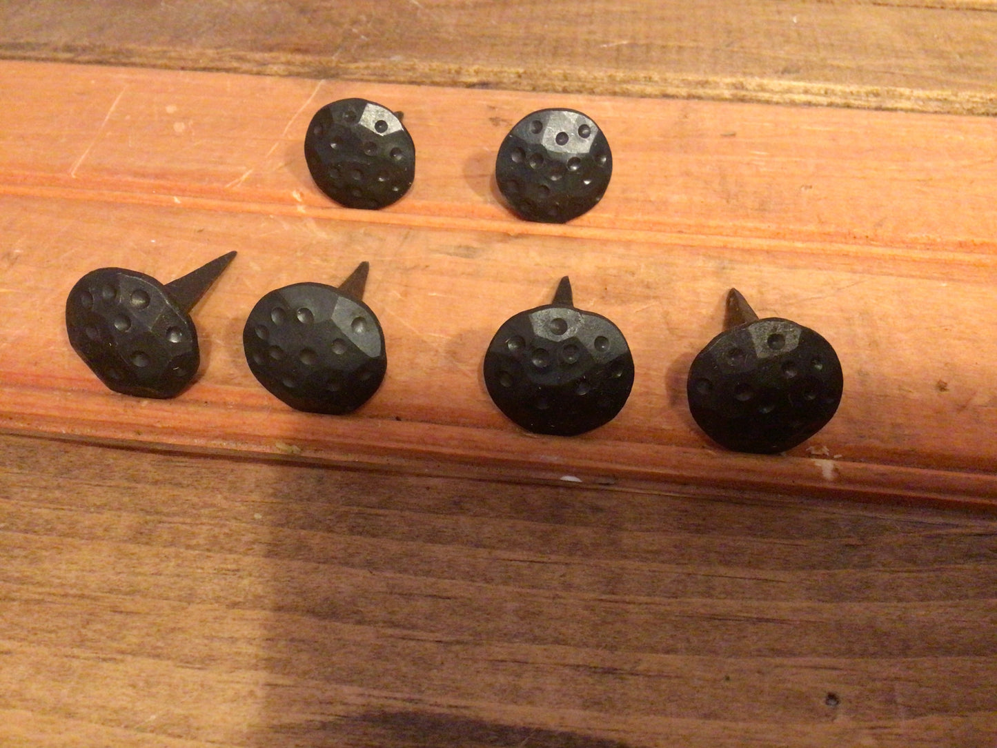 Set of 6..... 1" Black Hand Forged Nails w/ Round "Dented Heads"