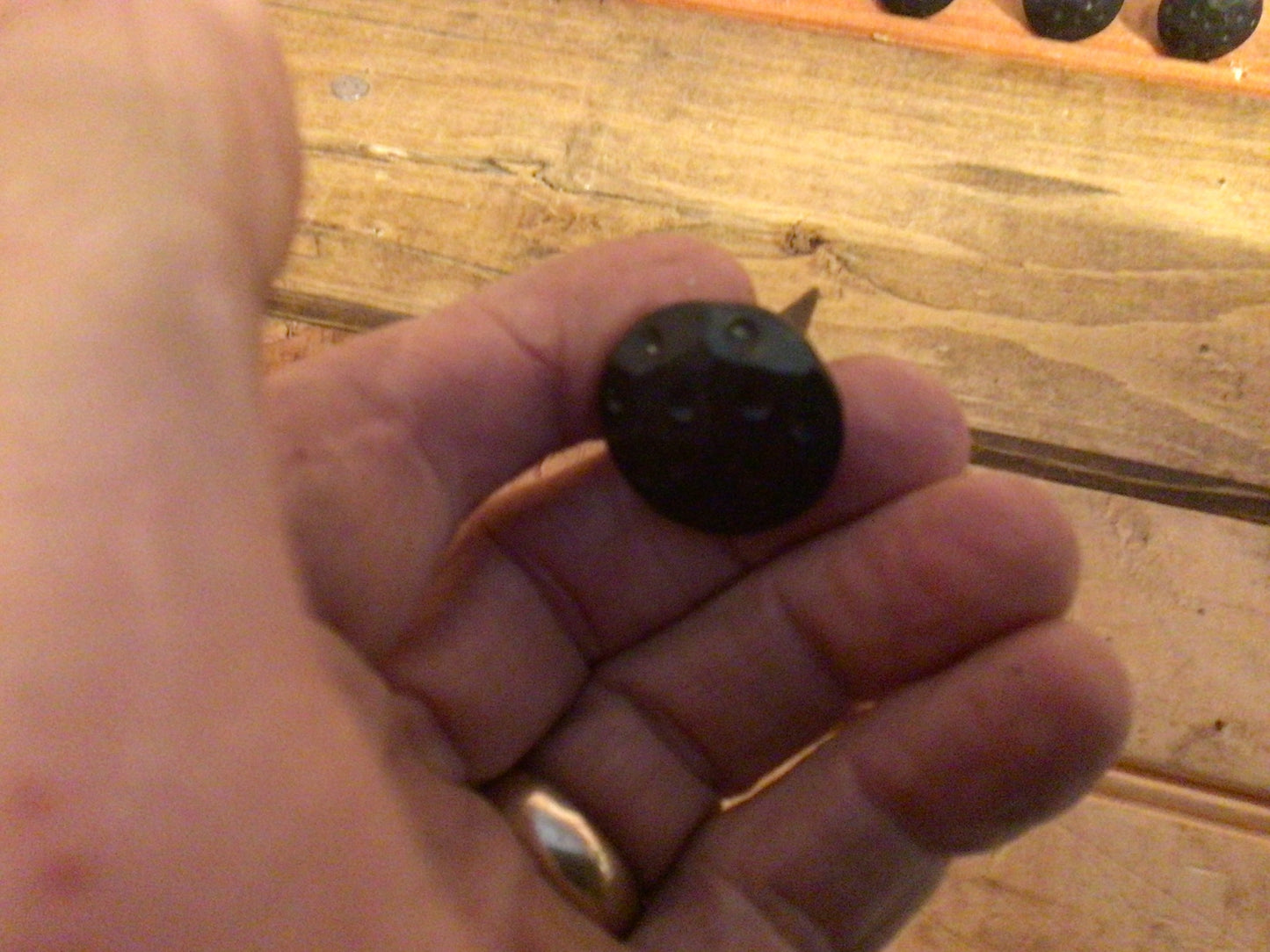 Set of 6..... 1" Black Hand Forged Nails w/ Round "Dented Heads"