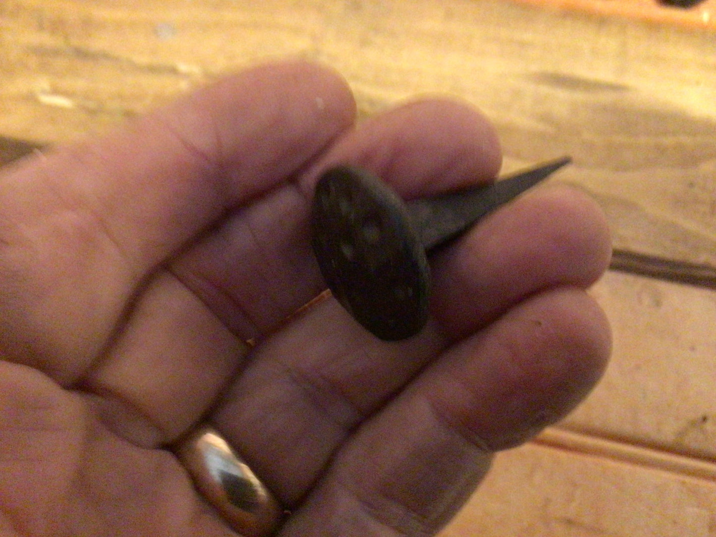 Set of 6..... 1" Black Hand Forged Nails w/ Round "Dented Heads"