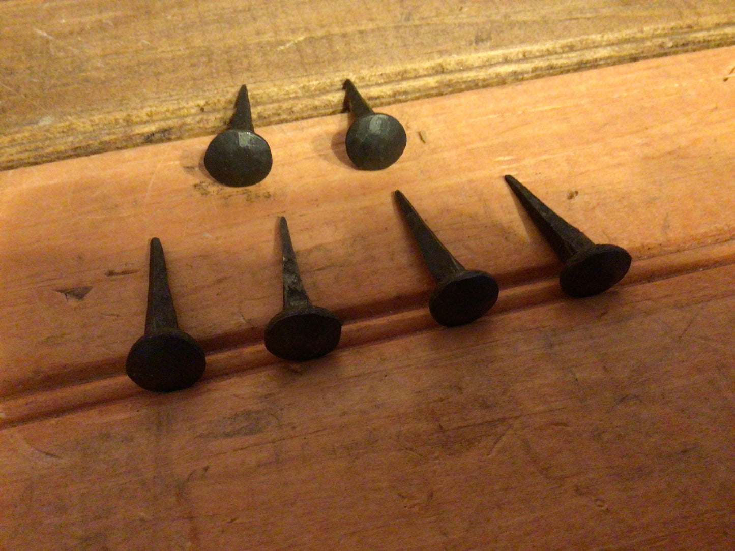 Set of 6..... 1" Black Hand Forged Nails w/ Round "Dented Heads"