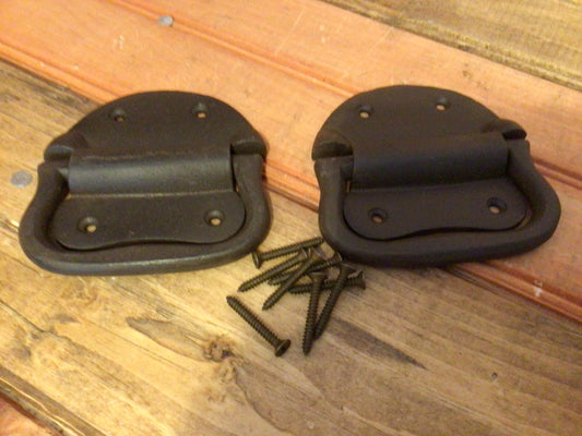 Set of 2 LARGE Cast Iron Trunk Handles w/screws Great Rustic Home Decor