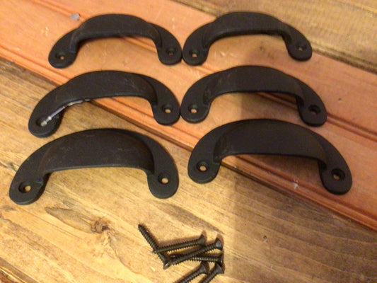 Set of 6 Small Rustic Style Cast Iron Cup Pulls.......Great Home Decor!
