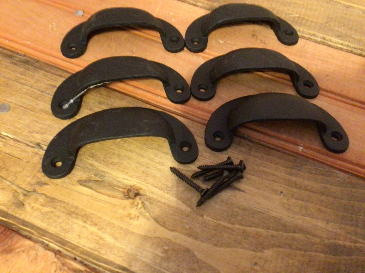 Set of 6 Small Rustic Style Cast Iron Cup Pulls.......Great Home Decor!
