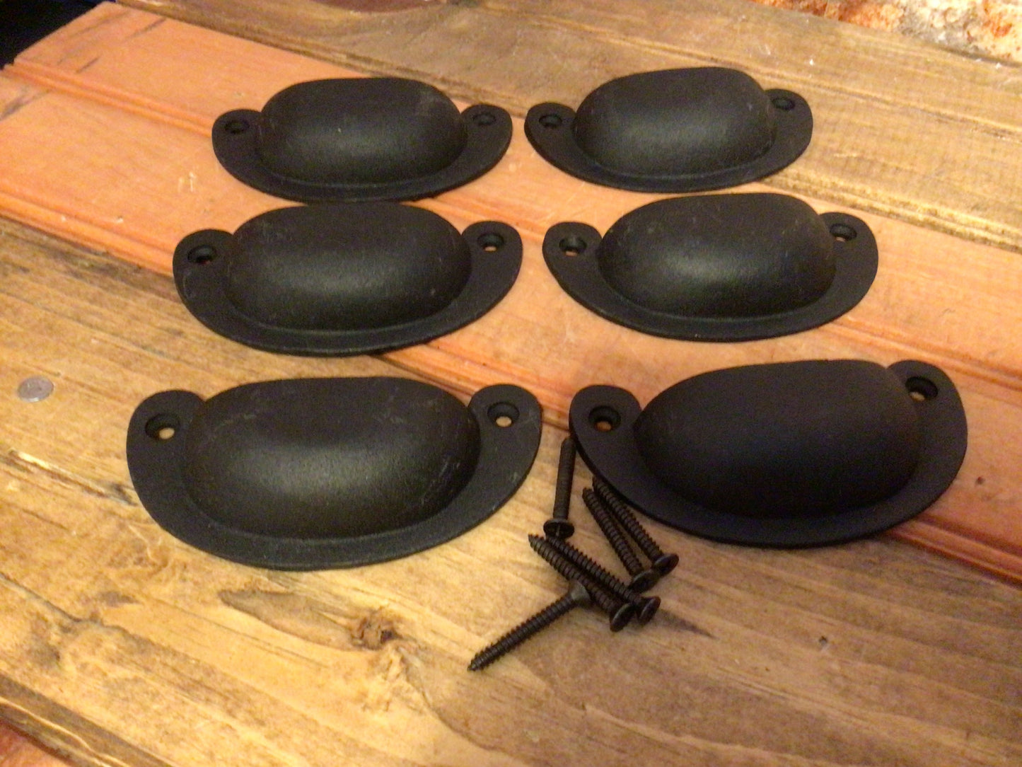 Set of 6 Small Rustic Style Cast Iron Cup Pulls.......Great Home Decor!