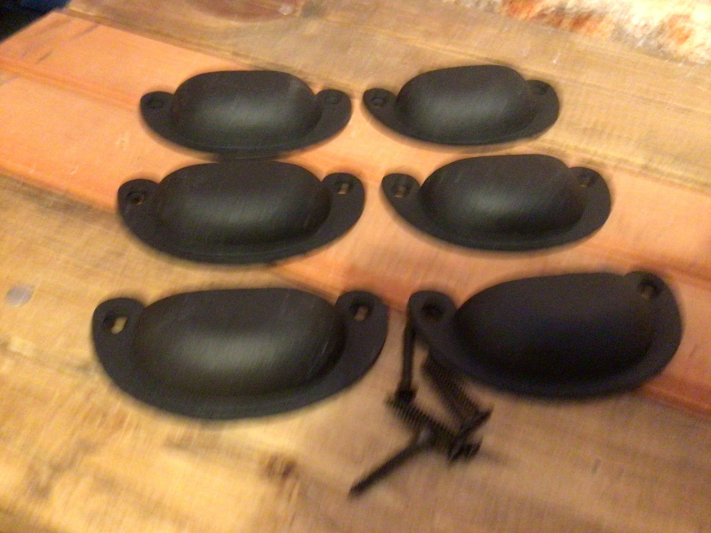 Set of 6 Small Rustic Style Cast Iron Cup Pulls.......Great Home Decor!