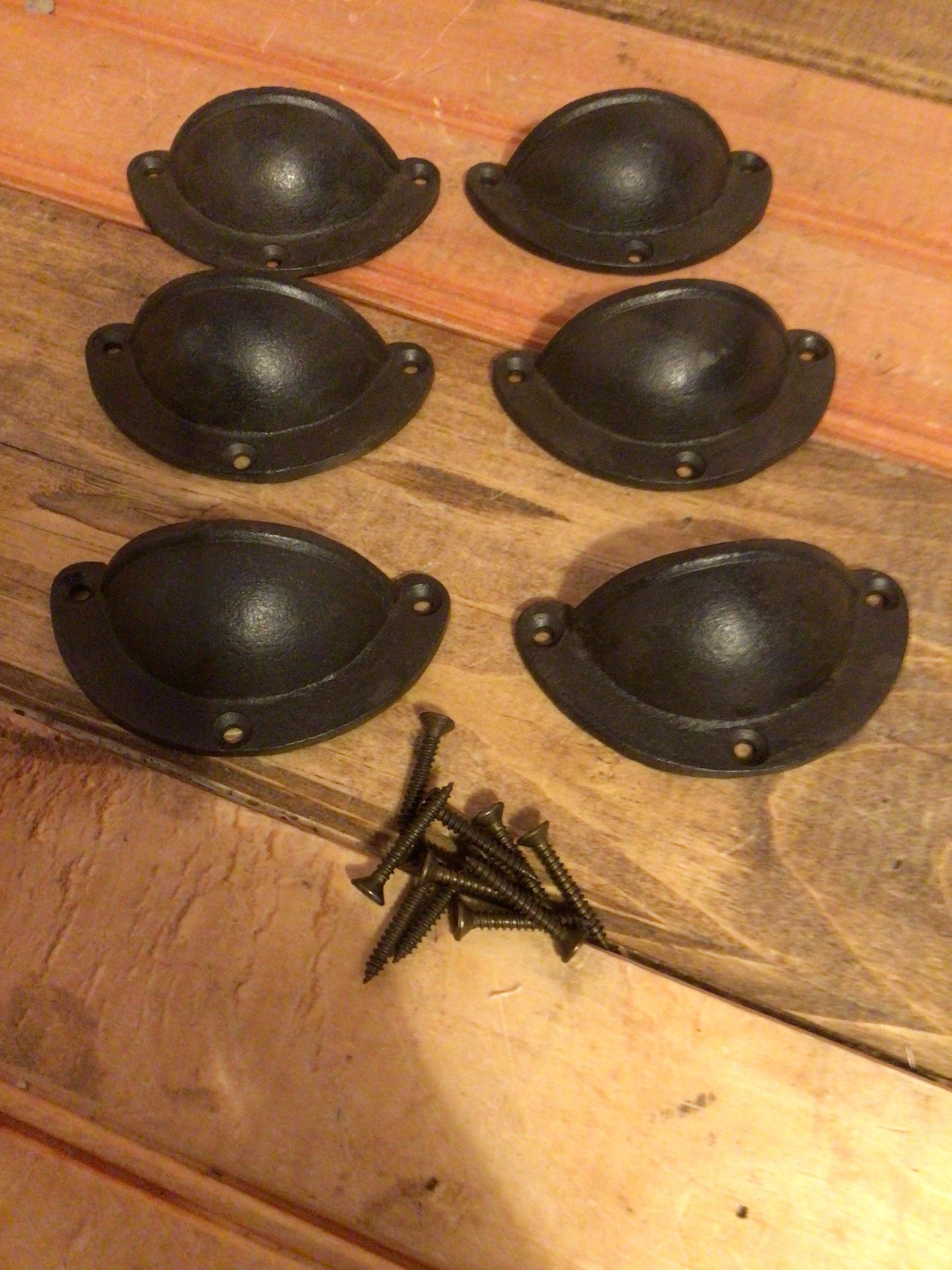 Set of 6 Small Rustic Style Cast Iron Cup Pulls.......Great Home Decor!