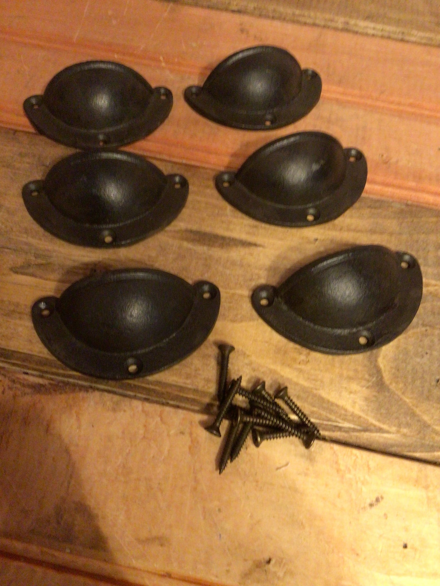 Set of 6 Small Rustic Style Cast Iron Cup Pulls.......Great Home Decor!
