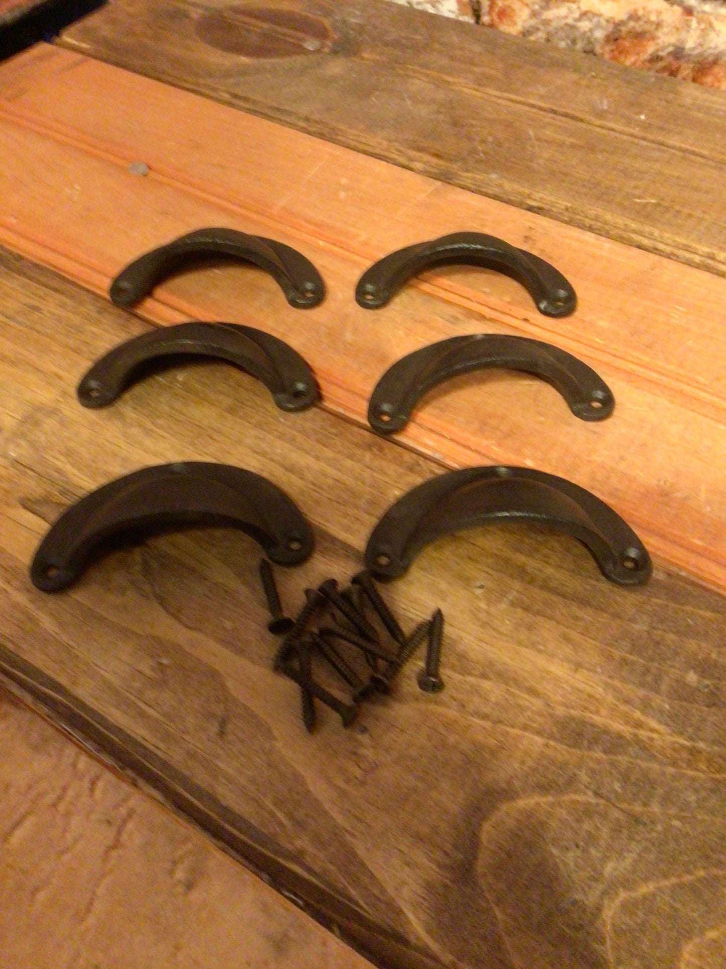 Set of 6 Small Rustic Style Cast Iron Cup Pulls.......Great Home Decor!