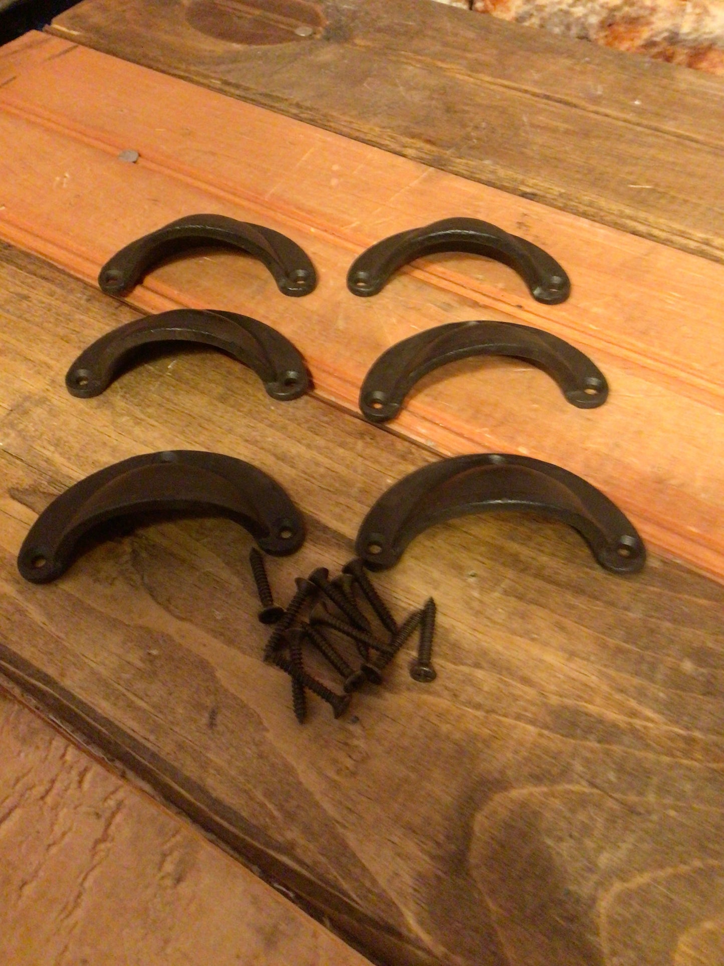 Set of 6 Small Rustic Style Cast Iron Cup Pulls.......Great Home Decor!