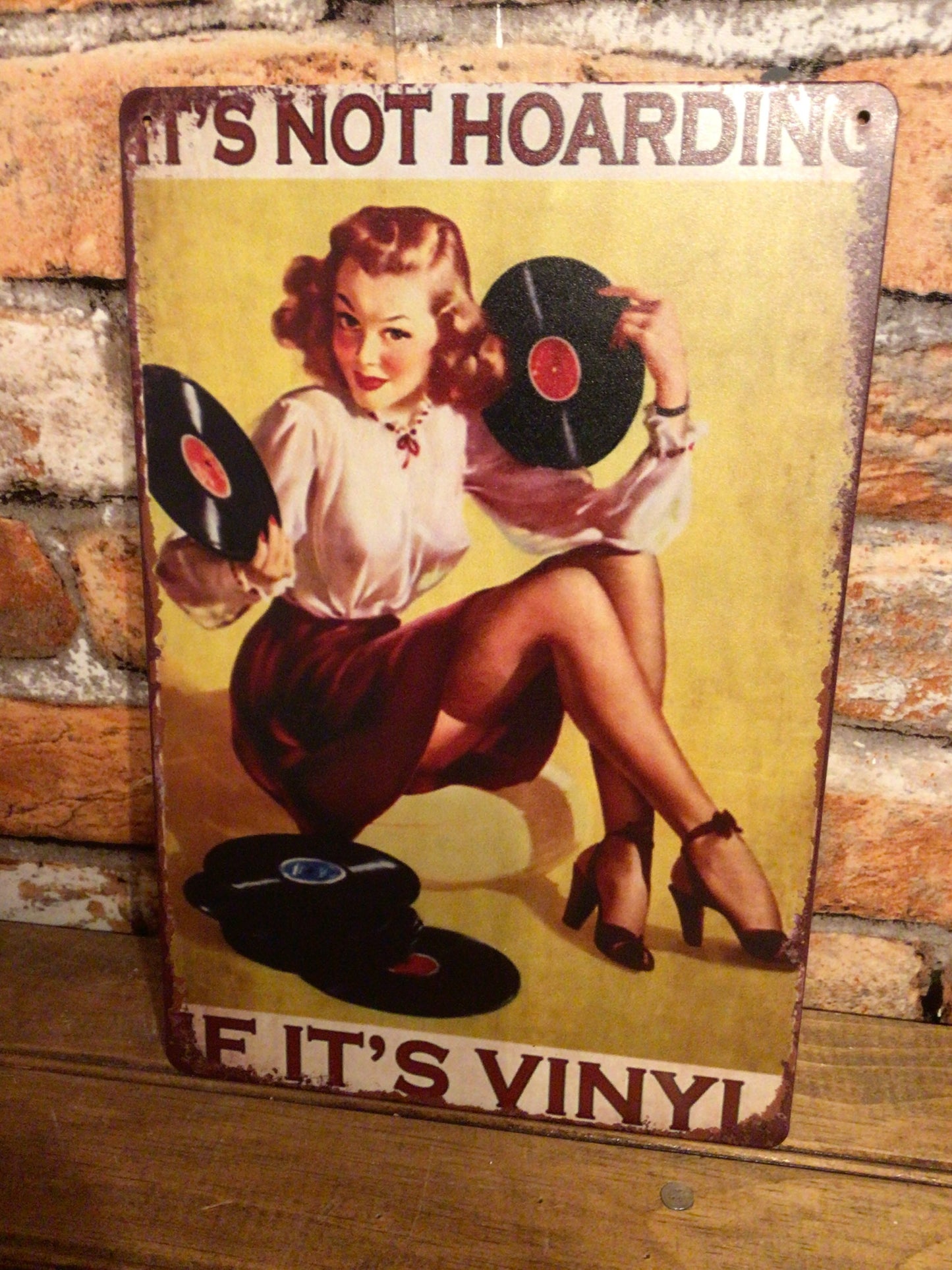 8"x12" Humorous Vintage Retro Style "It's Not Hoarding if its Vinyl" Tin Sign