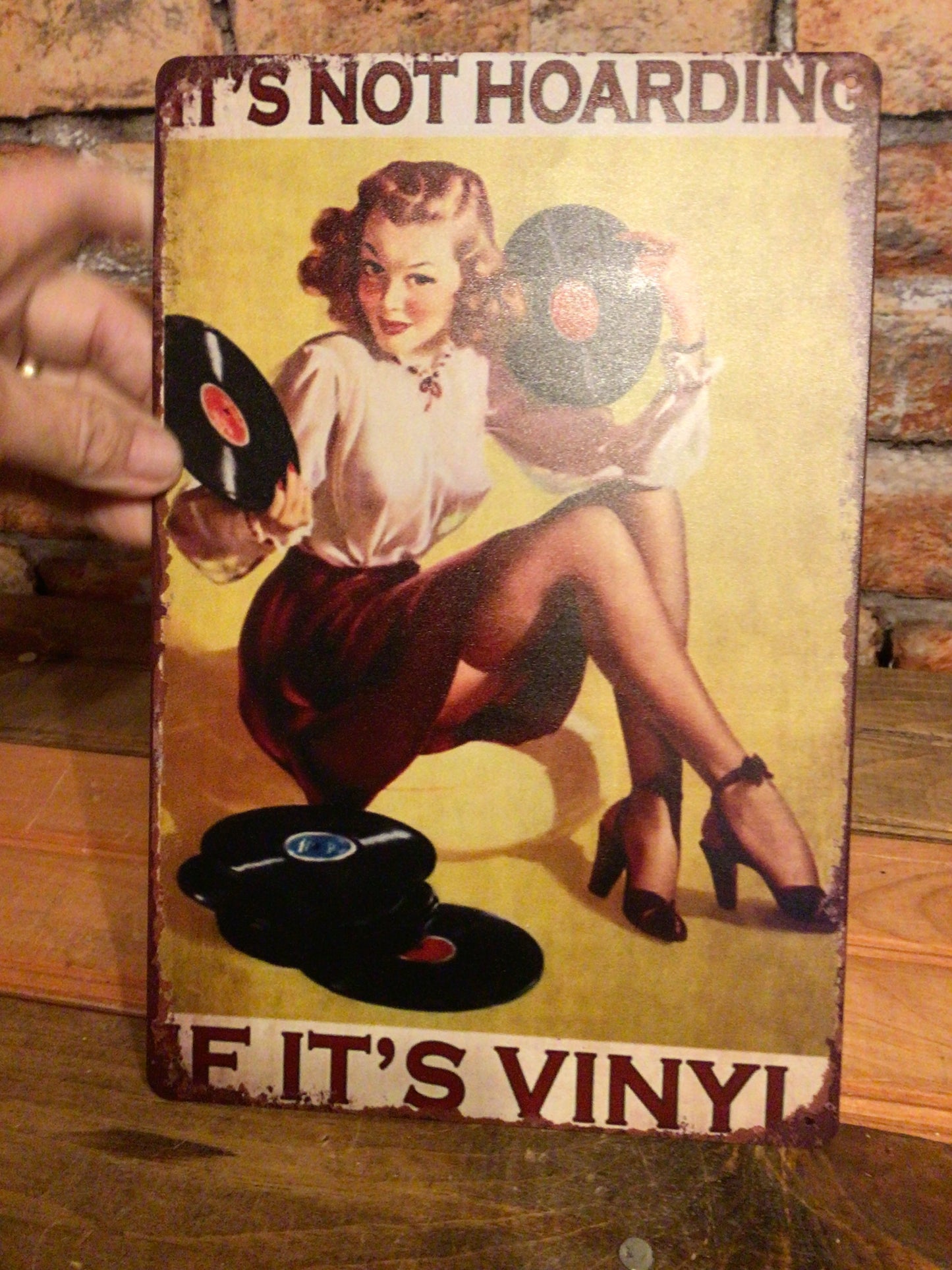 8"x12" Humorous Vintage Retro Style "It's Not Hoarding if its Vinyl" Tin Sign