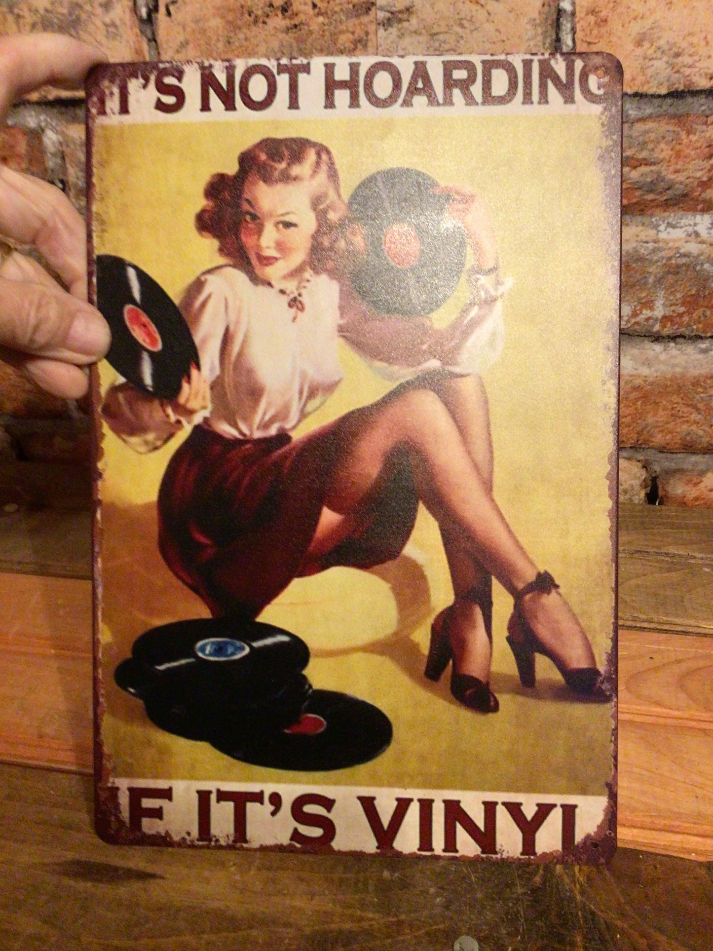 8"x12" Humorous Vintage Retro Style "It's Not Hoarding if its Vinyl" Tin Sign