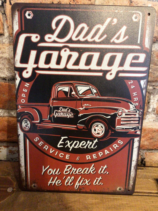 8"x12" Retro Style "Dad's Garage" " Expert Service" Tin Sign. Makes a Great Gift!