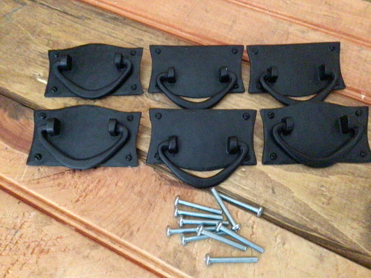 Set of 6 Black Powder Coated Rustic Drawer Pulls W/ Screws