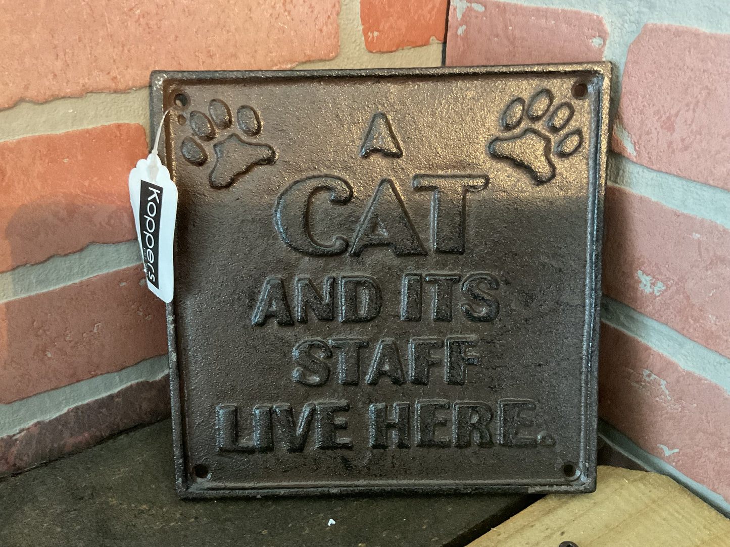 8"Rustic Style Funny Cast Iron " A Cat and It's Staff" Sign. Great Home Decor!