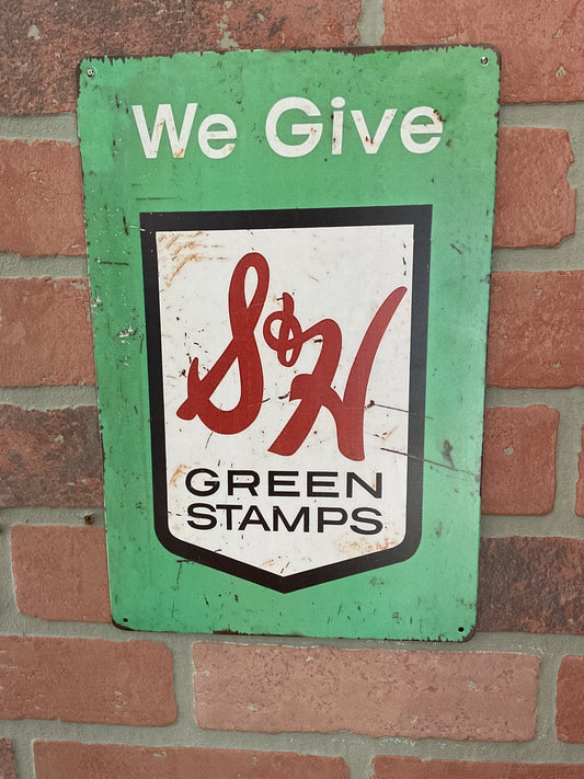 8"x12" Vintage Rustic Style S&H Green Stamps Tin Sign. Makes a Great Gift!