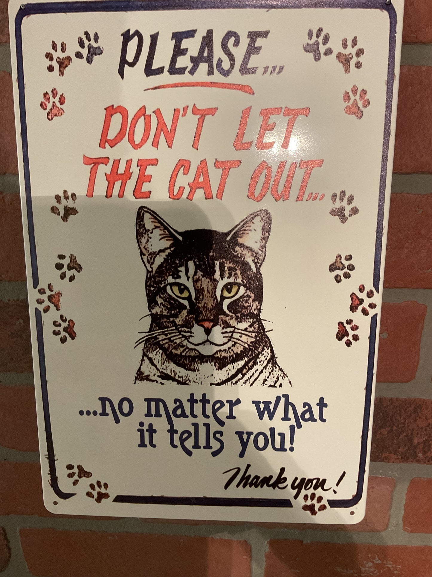 Funny 8"x12" "Please Don't Let the Cat Out"... Sign Makes a Great Gift